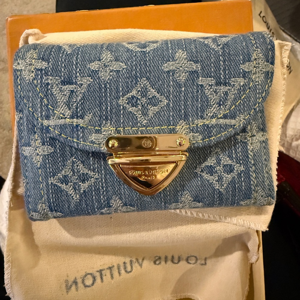 Louis Vuitton Denim Monogram Wallet with Gold Clasp